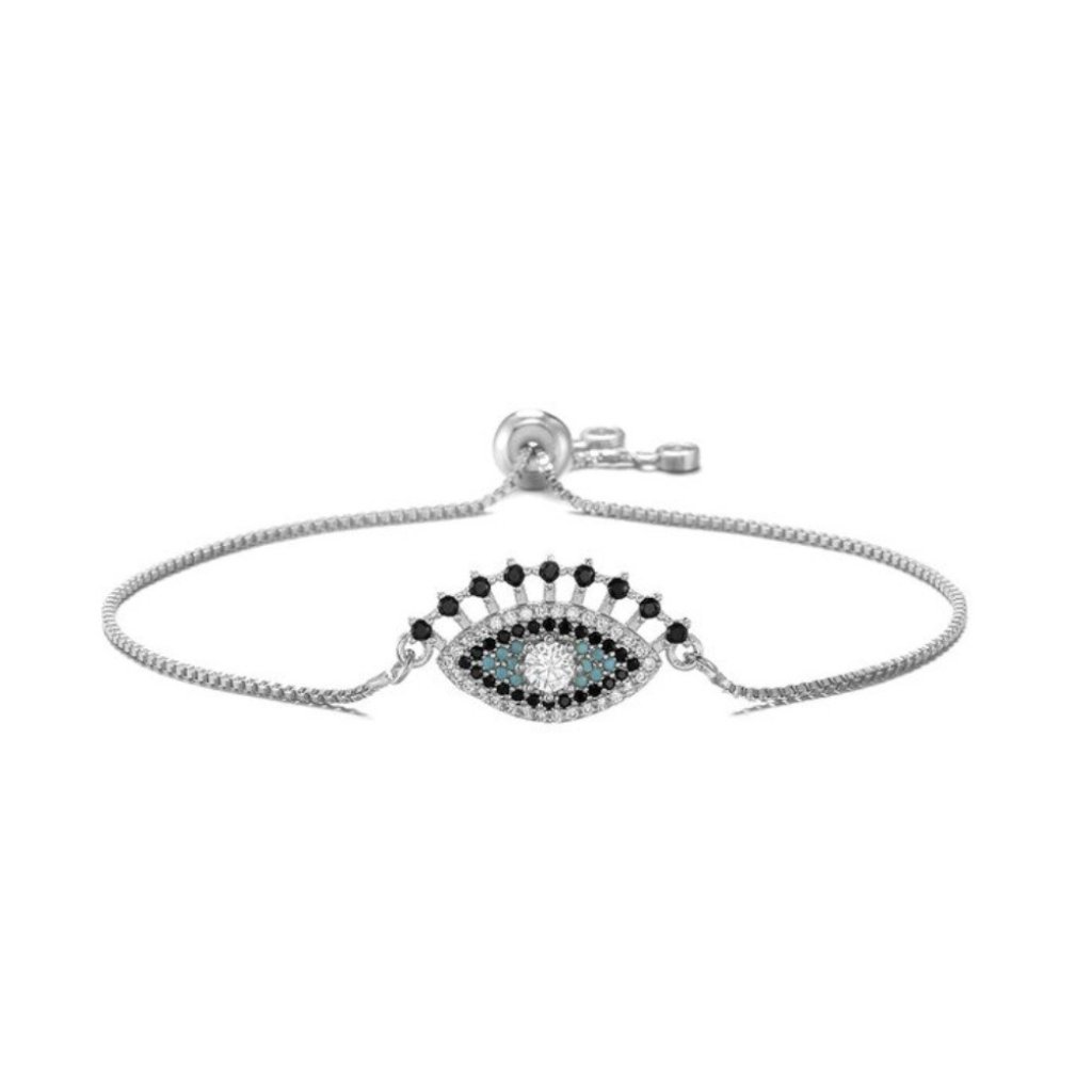 Evil Eye Lash Cubic Zirconia Silver Thin Adjustable Bracelet 25$